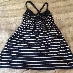 Hollister nautical stripe dress M navy white v-neck ruffle cross back sundress